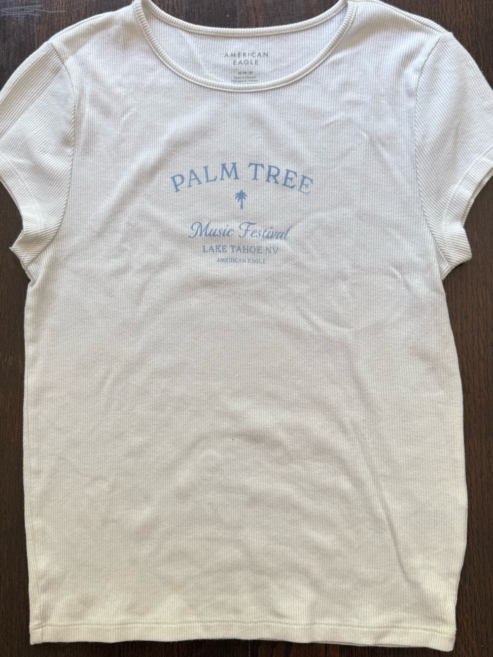 American Eagle Outfitters off white Ribbed Short Sleeve Tee Blue medium - Picture 8 of 8